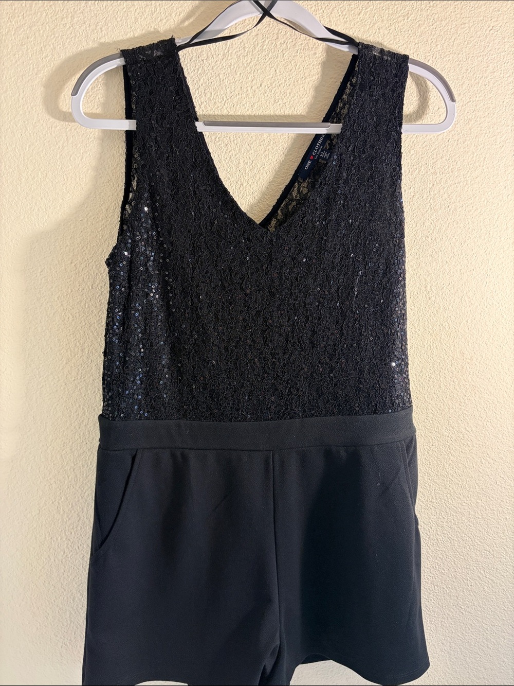 one clothing Black Lace & Sequin V-Neck Romper
